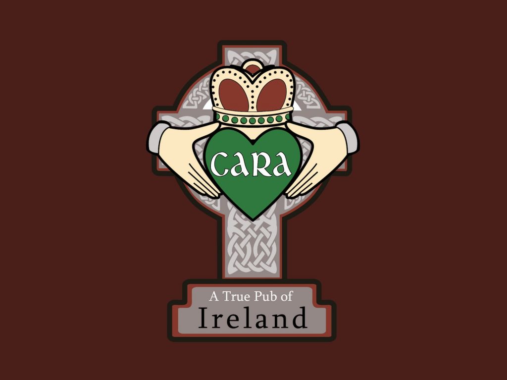 Cara Irish Pub logo on a dark background.